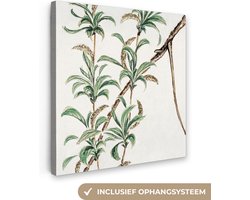 Canvas schilderij 20x20 cm - Wanddecoratie Vintage - Bladeren - Japans - Muurdecoratie woonkamer - Slaapkamer decoratie - Kamer accessoires - Schilderijen