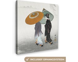 Canvas schilderij 20x20 cm - Wanddecoratie Vrouwen - Parasol - Kimono - Japandi - Vintage - Muurdecoratie woonkamer - Slaapkamer decoratie - Kamer accessoires - Schilderijen