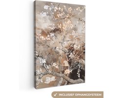 Canvas schilderij 20x30 cm - Wanddecoratie Amandelbloesem - Kunst - Van Gogh - Beige - Abstract - Muurdecoratie woonkamer - Slaapkamer decoratie - Kamer accessoires - Schilderijen op canvas