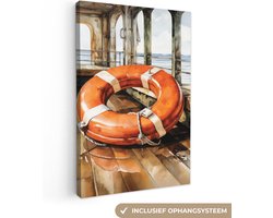 Canvas schilderij 20x30 cm - Wanddecoratie Boei - Reddingsboei - Zee - Maritiem - Muurdecoratie woonkamer - Slaapkamer decoratie - Kamer accessoires - Schilderijen op canvas