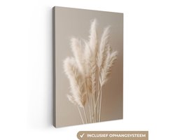 Canvas schilderij 20x30 cm - Wanddecoratie Pampasgras - Pluimen - Pastel - Wit - Muurdecoratie woonkamer - Slaapkamer decoratie - Kamer accessoires - Schilderijen op canvas