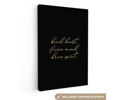 Canvas schilderij 20x30 cm - Wanddecoratie Quote - Heart - Black and gold - Muurdecoratie woonkamer - Slaapkamer decoratie - Kamer accessoires - Schilderijen op canvas