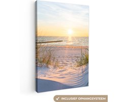 Canvas schilderij 20x30 cm - Wanddecoratie Strand - Zon - Duin - Gras - Zand - Horizon - Muurdecoratie woonkamer - Slaapkamer decoratie - Kamer accessoires - Schilderijen op canvas