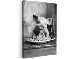 Canvas schilderij 20x30 cm - Wanddecoratie Varken - Schattig - Spaghetti - Zwart wit - Dier - Muurdecoratie woonkamer - Slaapkamer decoratie - Kamer accessoires - Schilderijen op canvas