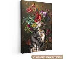 Canvas schilderij 20x30 cm - Wanddecoratie Vrouw - Bloemen - Elementen - Muurdecoratie woonkamer - Slaapkamer decoratie - Kamer accessoires - Schilderijen