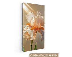 Canvas schilderij 20x40 cm - Exclusieve wanddecoratie Close up - Oranje - Iris - Muurdecoratie woonkamer - Slaapkamer decoratie - Kamer accessoires - Schilderijen op canvas