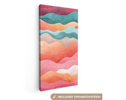 Canvas schilderij 20x40 cm - Exclusieve wanddecoratie Golven - Kleurrijk - Abstract - Kinderkamer schilderijen - Muurdecoratie babykamer meisje - Kamer decoratie voor meisjes - Baby accessoires