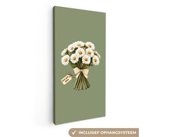 Canvas schilderij 20x40 cm - Exclusieve wanddecoratie Lint - Boeket - Groen - Quote - Muurdecoratie woonkamer - Slaapkamer decoratie - Kamer accessoires - Schilderijen op canvas - Moederdag cadeautje - Cadeau voor mama