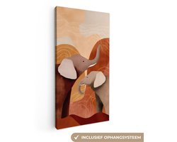 Canvas schilderij 20x40 cm - Exclusieve wanddecoratie Olifanten - Oranje - Abstract - Muurdecoratie woonkamer - Slaapkamer decoratie - Kamer accessoires - Schilderijen op canvas