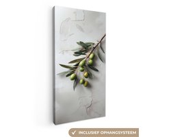Canvas schilderij 20x40 cm - Exclusieve wanddecoratie Olijventak - Beton - Mediterraan - Muurdecoratie accessoires - Keuken decoratie muur - Schilderijen op canvas