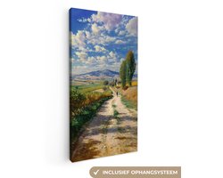 Canvas schilderij 20x40 cm - Wanddecoratie Mensen - Wandelen - Zandpad - Velden - Muurdecoratie woonkamer - Slaapkamer decoratie - Kamer accessoires - Schilderijen op canvas