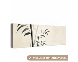 Canvas schilderij 300x100 cm - Exclusieve wanddecoratie Japandi - Bamboe - Beige - Muurdecoratie woonkamer - Slaapkamer decoratie - Kamer accessoires - Schilderijen op canvas