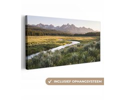 Canvas schilderij 300x140 cm - Exclusieve wanddecoratie Berglandschap - Rivier - Bos - Muurdecoratie woonkamer - Slaapkamer decoratie - Kamer accessoires - Schilderijen op canvas