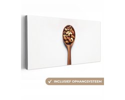 Canvas schilderij 300x140 cm - Exclusieve wanddecoratie Noten - Wit - Hout - Muurdecoratie woonkamer - Slaapkamer decoratie - Kamer accessoires - Schilderijen op canvas