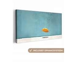 Canvas schilderij 300x140 cm - Exclusieve wanddecoratie Parasol - Geel - Strand - Zee - Muurdecoratie woonkamer - Slaapkamer decoratie - Kamer accessoires - Schilderijen op canvas