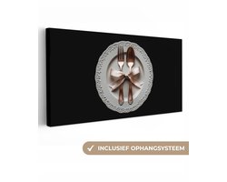 Canvas schilderij 300x140 cm - Exclusieve wanddecoratie Rose - Strik - Bestek - Muurdecoratie woonkamer - Slaapkamer decoratie - Kamer accessoires - Schilderijen op canvas