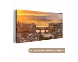 Canvas schilderij 300x140 cm - Wanddecoratie Italië - Mist - Zonsopgang - Florence - Muurdecoratie woonkamer - Slaapkamer decoratie - Kamer accessoires - Schilderijen op canvas