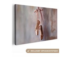 Canvas schilderij 30x20 cm - Exclusieve wanddecoratie Balletschoenen - Satijn - Aardetinten - Muurdecoratie woonkamer - Slaapkamer decoratie - Kamer accessoires - Schilderijen op canvas
