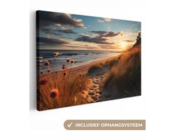 Canvas Schilderij 30x20 cm - Strand - Zonsondergang - Duinen - Zee - Zand - Wanddecoratie woonkamer - Muurdecoratie keuken - Kamer accessoires - Woondecoratie huis