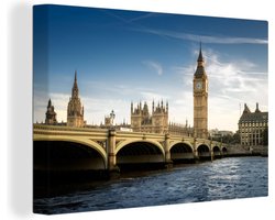 Canvas schilderij 30x20 cm - Wanddecoratie Blauwe lucht boven de Big Ben op een vroege ochtend in Engeland - Muurdecoratie woonkamer - Slaapkamer decoratie - Kamer accessoires - Schilderijen op canvas