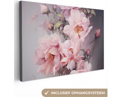 Canvas schilderij 30x20 cm - Wanddecoratie Rozen - Bloemen - Roze - Kunst - Watercolor - Muurdecoratie woonkamer - Slaapkamer decoratie - Kamer accessoires - Schilderijen op canvas