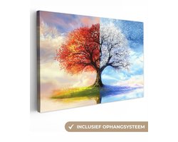 Canvas schilderij 30x20 cm - Wanddecoratie Seizoenen - Kunst - Boom - Winter - Herfst - Muurdecoratie woonkamer - Slaapkamer decoratie - Kamer accessoires - Schilderijen op canvas