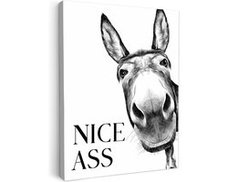 Canvas schilderij 30x40 cm - Wanddecoratie badkamer Quote - Ezel - Dieren - Nice ass - Spreuken - Muurdecoratie WC - Decoratieve accessoires - Toilet muur decoratie - Schilderijen op canvas