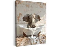 Canvas schilderij 30x40 cm - Wanddecoratie badkamer Vintage - Olifant - Badkuip - Schuim - Wilde dieren - Muurdecoratie WC - Decoratieve accessoires - Toilet muur decoratie - Schilderijen op canvas