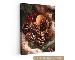 Canvas schilderij 30x40 cm - Wanddecoratie Dennenappels - Boom - Winter - Natuur - Bruin - Muurdecoratie woonkamer - Slaapkamer decoratie - Kamer accessoires - Schilderijen op canvas