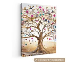 Canvas schilderij 30x40 cm - Wanddecoratie Levensboom - Goud - Kleurrijk - Abstract - Aesthetic - Muurdecoratie woonkamer - Slaapkamer decoratie - Kamer accessoires - Schilderijen op canvas