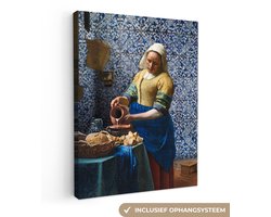 Canvas schilderij 30x40 cm - Wanddecoratie Melkmeisje - Delfts Blauw - Vermeer - Schilderij - Oude meesters - Muurdecoratie woonkamer - Slaapkamer decoratie - Kamer accessoires - Schilderijen op canvas