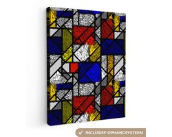 Canvas schilderij 30x40 cm - Wanddecoratie Mondriaan - Glas in lood - Oude Meesters - Kunstwerk - Abstract - Schilderij - Muurdecoratie woonkamer - Slaapkamer decoratie - Kamer accessoires - Schilderijen op canvas