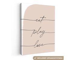 Canvas schilderij 30x40 cm - Wanddecoratie Tekst - Quotes - Eat play love - Eten - Muurdecoratie woonkamer - Slaapkamer decoratie - Kamer accessoires - Schilderijen op canvas