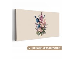Canvas schilderij 40x20 cm - Exclusieve wanddecoratie Boeket - Beige - Harmonieus - Subtiel - Muurdecoratie woonkamer - Slaapkamer decoratie - Kamer accessoires - Schilderijen op canvas
