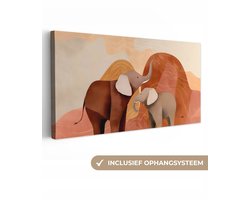 Canvas schilderij 40x20 cm - Exclusieve wanddecoratie Olifanten - Oranje - Abstract - Muurdecoratie woonkamer - Slaapkamer decoratie - Kamer accessoires - Schilderijen op canvas
