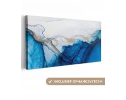 Canvas schilderij 40x20 cm - Wanddecoratie badkamer Watercolor - Blauw - Abstract - Kunst - Modern - Muurdecoratie WC - Decoratieve accessoires - Toilet muur decoratie - Schilderijen op canvas