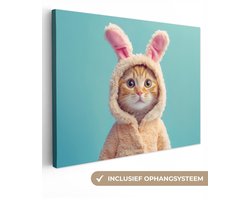 Canvas schilderij 40x30 cm - Exclusieve wanddecoratie Paashaas - Kat - Kostuum - Muurdecoratie woonkamer - Slaapkamer decoratie - Kamer accessoires - Schilderijen op canvas - Pasen - Paasdecoratie - Paas versiering