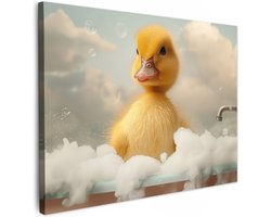 Canvas schilderij 40x30 cm - Wanddecoratie badkamer Kuiken - Eend - Bad - Schuim - Dieren - Muurdecoratie WC - Decoratieve accessoires - Toilet muur decoratie - Schilderijen op canvas
