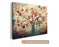 Canvas schilderij 40x30 cm - Wanddecoratie Boom - Abstract - Kleur - Levensboom - Bohemian - Muurdecoratie woonkamer - Kamer decoratie modern - Abstracte schilderijen