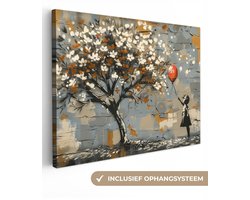 Canvas schilderij 40x30 cm - Wanddecoratie Boom - Graffiti - Street art Style - Balloon Girl - Muurdecoratie woonkamer - Slaapkamer decoratie - Kamer accessoires - Schilderijen op canvas