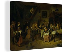 Canvas schilderij 40x30 cm - Wanddecoratie De Boerenbruiloft - Jan Steen - Muurdecoratie woonkamer - Slaapkamer decoratie - Kamer accessoires - Schilderijen op canvas