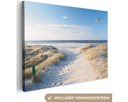 Canvas schilderij 40x30 cm - Wanddecoratie Duin - Meeuw - Strand - Zee - Zon - Muurdecoratie woonkamer - Slaapkamer decoratie - Kamer accessoires - Schilderijen op canvas