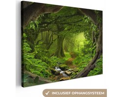 Canvas schilderij 40x30 cm - Wanddecoratie Jungle - Groen - Natuur - Tropisch - Planten - Muurdecoratie woonkamer - Slaapkamer decoratie - Kamer accessoires - Schilderijen op canvas