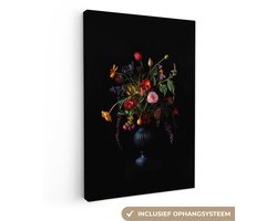 Canvas schilderij 40x60 cm - Exclusieve wanddecoratie Bloemen - Bessen - Klassiek - Muurdecoratie woonkamer - Slaapkamer decoratie - Kamer accessoires - Schilderijen op canvas