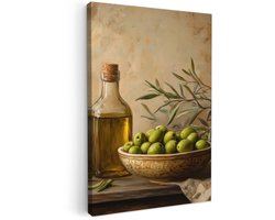 Canvas schilderij 40x60 cm - Exclusieve wanddecoratie Olijven - Stilleven - Vintage - Muurdecoratie woonkamer - Slaapkamer decoratie - Kamer accessoires - Schilderijen op canvas