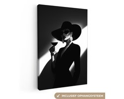 Canvas schilderij 40x60 cm - Exclusieve wanddecoratie Vrouw - Wijn - Chic - Muurdecoratie woonkamer - Slaapkamer decoratie - Kamer accessoires - Schilderijen op canvas