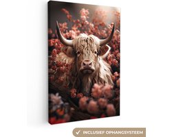 Canvas schilderij 40x60 cm - Schotse hooglander - Kamer decoratie accessoires bloemen - Schilderijen woonkamer - Wanddecoratie slaapkamer - Muurdecoratie dierenkop keuken - Wanddoek interieur binnen - Woondecoratie huis