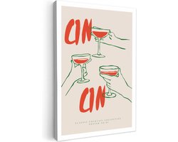 Canvas schilderij 40x60 cm - Wanddecoratie Cocktail glazen - Cin Cin - Rood - Abstract - Beige - Muurdecoratie accessoires - Keuken decoratie muur - Schilderijen op canvas