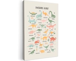 Canvas schilderij 40x60 cm - Wanddecoratie kinderkamer Dinosaurus alfabet - Leren voor kinderen - Dino's - Educatief - Muurdecoratie babykamer - Kamer decoratie voor jongens en meisjes - Baby accessoires - Schilderijen
