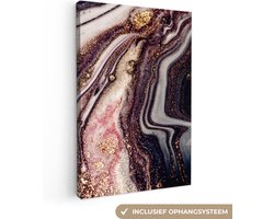 Canvas schilderij 40x60 cm - Wanddecoratie Marmer - Roze - Goud - Glitter - Marmerlook - Muurdecoratie woonkamer - Slaapkamer decoratie - Kamer accessoires - Schilderijen op canvas